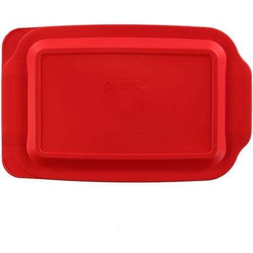  Pyrex Basics 3 Quart Glass Oblong Baking Dish with Red Plastic Lid -13.2 INCH x 8.9inch x 2 inch