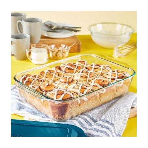  Pyrex Deep 9x13-Inch Glass Baking Dish with Lid, Deep Casserole Dish, Glass Food Container, Oven, Freezer and Microwave Safe, Clear Container