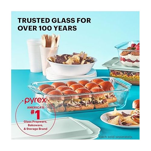  Pyrex Deep 9x13-Inch Glass Baking Dish with Lid, Deep Casserole Dish, Glass Food Container, Oven, Freezer and Microwave Safe, Clear Container