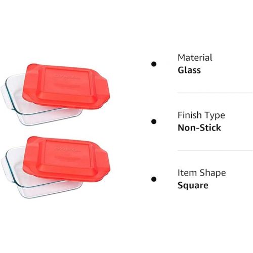  Pyrex Basics 8 Square with red cover (2 PACK)