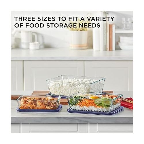  Pyrex Simply Store 6-Pc Glass Food Storage Container Set with Lids, 3-Cup, 6-Cup, & 11-Cup Rectangular Meal Prep Containers with Lid, BPA-Free Lid, Dishwasher, Microwave and Freezer Safe