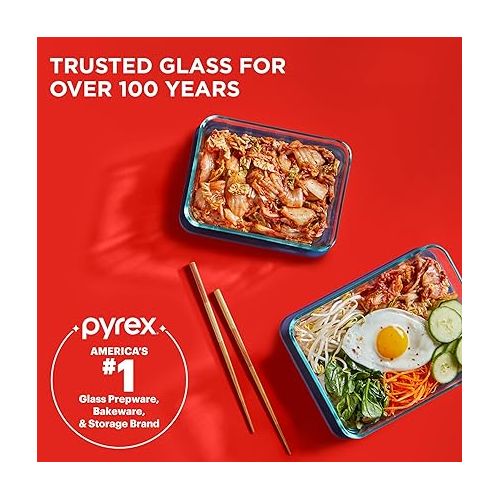  Pyrex Simply Store 6-Pc Glass Food Storage Container Set with Lids, 3-Cup, 6-Cup, & 11-Cup Rectangular Meal Prep Containers with Lid, BPA-Free Lid, Dishwasher, Microwave and Freezer Safe