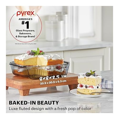  Pyrex Sculpted Tinted (8x8) Glass Baking Dish with BPA-Free Lid, Oblong Bakeware Glass Pan For Casserole & Lasagna, Dishwasher, Freezer, Microwave and Pre-Heated Oven Safe, Smoke
