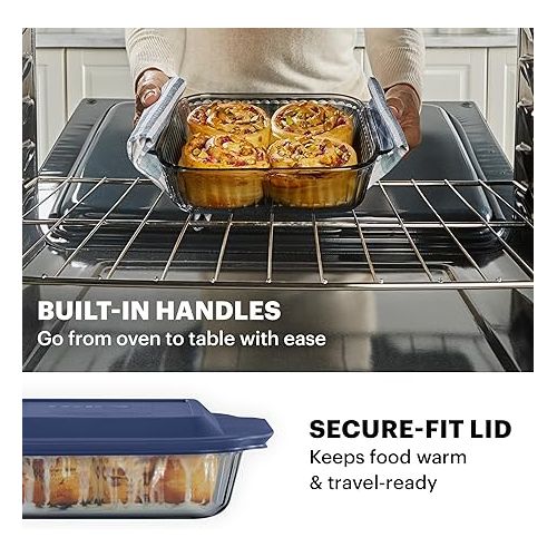  Pyrex Sculpted Tinted (8x8) Glass Baking Dish with BPA-Free Lid, Oblong Bakeware Glass Pan For Casserole & Lasagna, Dishwasher, Freezer, Microwave and Pre-Heated Oven Safe, Smoke
