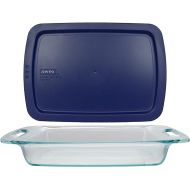 Pyrex (1) C-233 3qt Easy Grab Glass Baking Dish & (1) C-233-PC 3qt Blue Easy Grab Lid