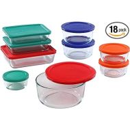 Pyrex Meal Prep Simply Store Glass Rectangular and Round Food Container Set (18-Piece, BPA-free), Multicolor