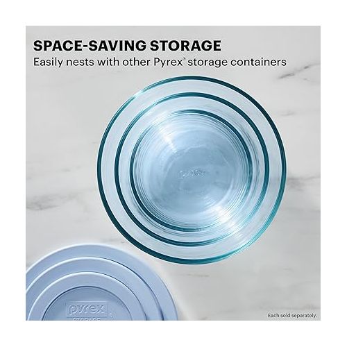  Pyrex Colors (4 Cup) Tinted Glass Medium Round Food Storage Container, Snug Fit Non-Toxic Plastic BPA-Free Lids, Freezer Dishwasher Microwave Safe, Blue