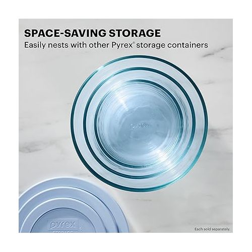  Pyrex Tinted (4 Cup) Medium Round Food Storage Container, Snug Fit Non-Toxic Plastic BPA-Free Lids, Freezer Dishwasher Microwave Safe