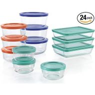 Pyrex Simply Store Glass Food Storage Container Set with Lid, Rectangular Glass Storage Containers with Lid, BPA-Free Lid, Dishwasher, Microwave and Freezer Safe, 24 Piece