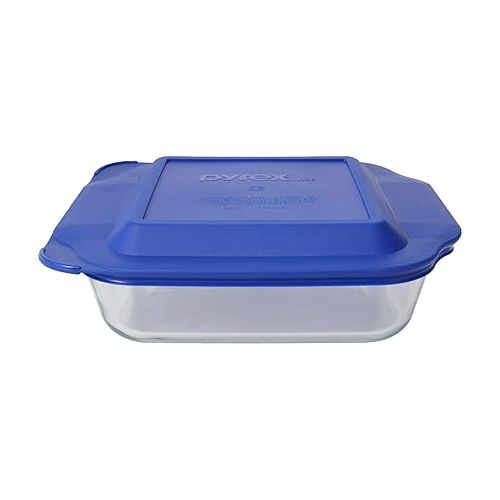  Pyrex Bundle - 4 Items: (1) 222 2qt Glass dish with (1) 222-PC 2qt Blue Lid & (1) 233 3qt Glass Dish with (1) 233-PC 3qt Blue Lid Made in the USA