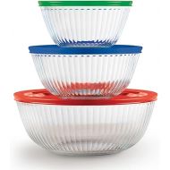 Pyrex Sculpted Large 6-Piece Glass Mixing Bowls, 1.3 QT, 2.3 QT, and 4.5 QT Prepping and Baking Food Storage Set, Dishwasher, Microwave and Freezer Safe