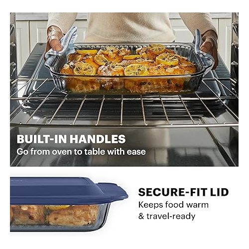  Pyrex Sculpted Tinted (4-PC Full Set) Glass Baking Dish with BPA-Free Lid, Oblong Bakeware Glass Pan For Casserole & Lasagna, Dishwasher, Freezer, Microwave and Pre-Heated Oven Safe, Smoke