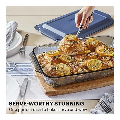  Pyrex Sculpted Tinted (4-PC Full Set) Glass Baking Dish with BPA-Free Lid, Oblong Bakeware Glass Pan For Casserole & Lasagna, Dishwasher, Freezer, Microwave and Pre-Heated Oven Safe, Smoke