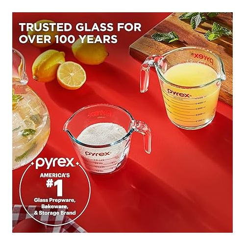  Pyrex 2 Piece Glass Measuring Cup Set, Includes 1-Cup, and 2-Cup Tempered Glass Liquid Measuring Cups, Dishwasher, Freezer, Microwave, and Preheated Oven Safe, Essential Kitchen Tools
