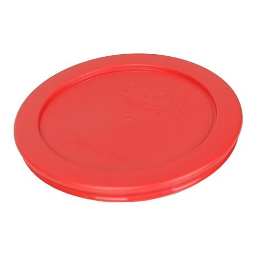  Pyrex 7200-PC Red 2 Cup Round Plastic Food Storage Lid, Made in USA - 4 Pack