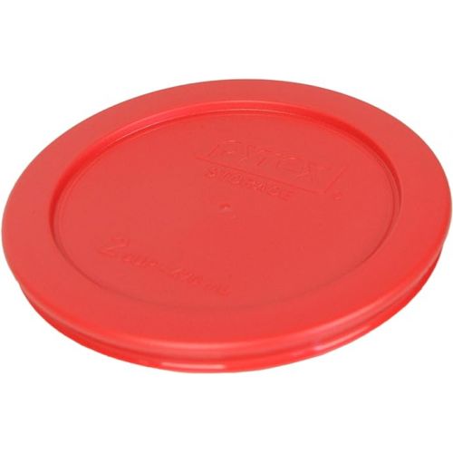  Pyrex 7200-PC Red 2 Cup Round Plastic Food Storage Lid, Made in USA - 4 Pack