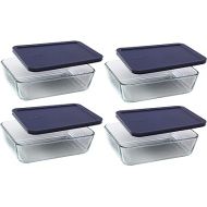 Pyrex 6-cup 7211 Rectangle Glass Food Storage Containers with Blue Plastic Lids - 4 Pack Made in the USA