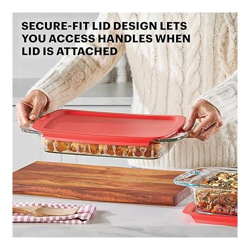  Pyrex 4-Piece Extra Large Glass Baking Dish Set With Lids and Handles, Oven and Freezer Safe