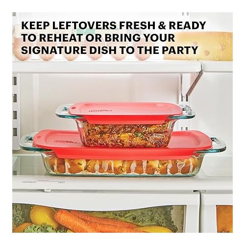  Pyrex 4-Piece Extra Large Glass Baking Dish Set With Lids and Handles, Oven and Freezer Safe