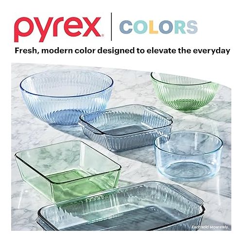  Pyrex Sculpted Tinted 4-PC, Small/Medium Glass Mixing Bowls With Lids, Nesting Space Saving Set of Bowls For Prepping and Baking, 1.3QT & 2.3QT