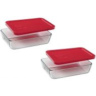 Pyrex Rectangle Food Storage, Pack of 2, 3 cup, Box of 2 Containers, Clear, Red Cover