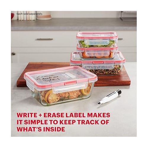  Pyrex Freshlock Glass Food Storage Container, Airtight & Leakproof Locking Lids, Freezer Dishwasher Microwave Safe, 8 Cup