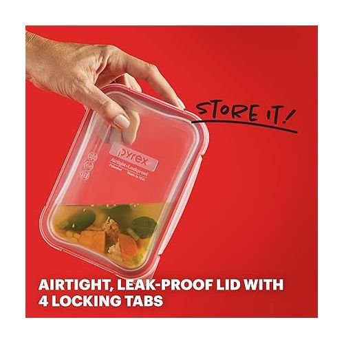  Pyrex Freshlock Glass Food Storage Container, Airtight & Leakproof Locking Lids, Freezer Dishwasher Microwave Safe, 8 Cup