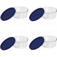 Pyrex Storage 4-Cup Round Dish with Dark Blue Plastic Cover, Clear (Case of 4 Containers)