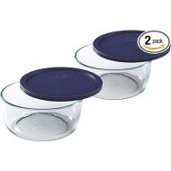 Pyrex Storage Plus 7-Cup Round Glass Food Storage Dish, Blue Cover, Pack of 2 Made in the USA