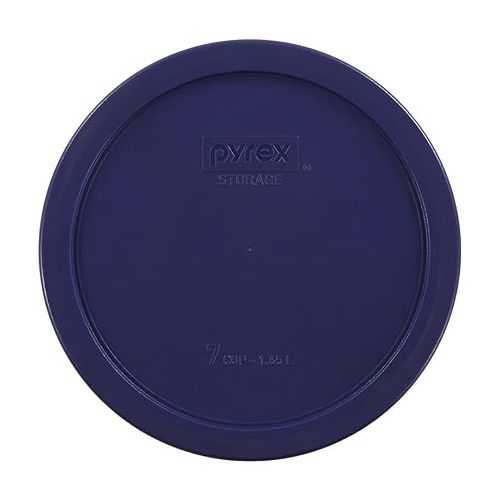  Pyrex Storage Plus 7-Cup Round Glass Food Storage Dish, Blue Cover, Pack of 2 Made in the USA