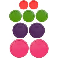 Pyrex 9 Item Bundle: (2) 7402-PC Fuschia Pink Lids, (2) 7201-PC Purple Lids, (3) 7200-PC Lawn Green Lids, (2) 7202-PC Red Lids Made In The USA