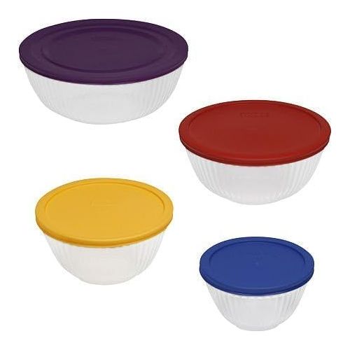  Pyrex 8-piece 100 Years Glass Mixing Bowl Set (Limited Edition) - Assorted Colors Lids