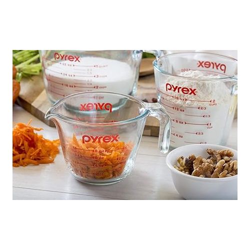  Pyrex Glass Measuring Cup Set (3-Piece, Microwave and Oven Safe),Clear