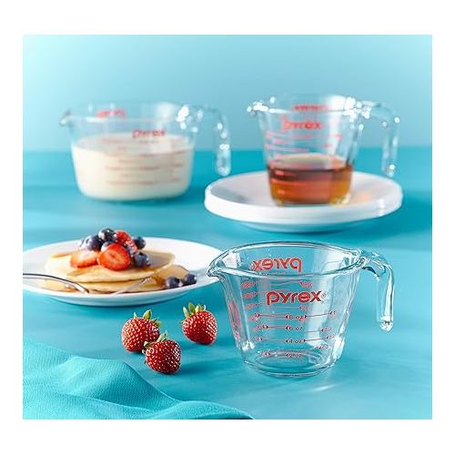  Pyrex Glass Measuring Cup Set (3-Piece, Microwave and Oven Safe),Clear