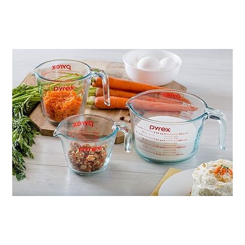  Pyrex Glass Measuring Cup Set (3-Piece, Microwave and Oven Safe),Clear