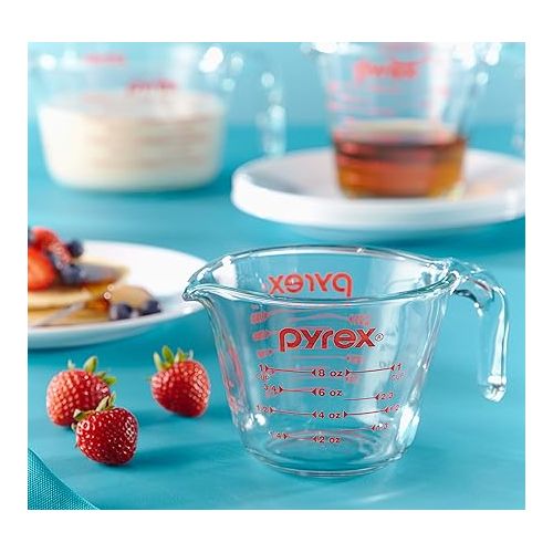  Pyrex Glass Measuring Cup Set (3-Piece, Microwave and Oven Safe),Clear