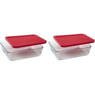 Pyrex 6-cup 7211 Rectangle Glass Food Storage Containers with Red Plastic Lids - 2 Pack Made in the USA