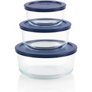 Pyrex Simply Store 6-Pc Glass Food Storage Set with BPA-Free Lids, 7-Cup to 2-Cup Round Containers, Dishwasher, Microwave & Freezer Safe, Blue