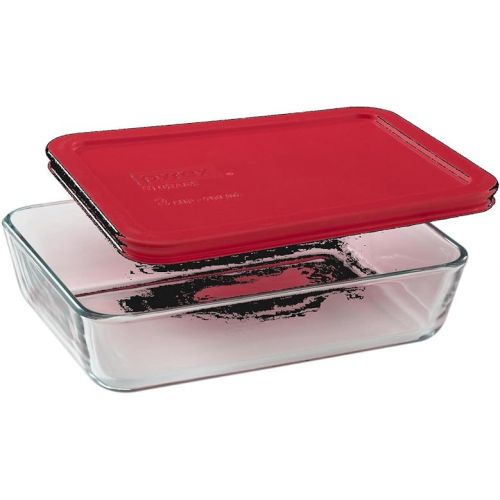  PYREX Containers Simply Store 6-cup Rectangular Glass Food Storage Red Plastic Covers ... (Pack of 4 Containers) Made in the USA