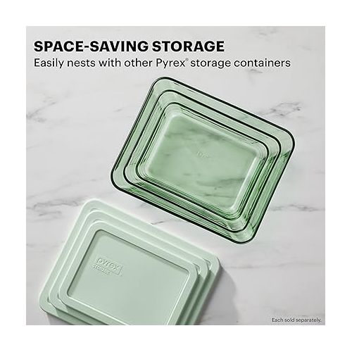  Pyrex Tinted (6 Cup) Large Rectangular Food Storage Container, Snug Fit Non-Toxic Plastic BPA-Free Lids, Freezer Dishwasher Microwave Safe