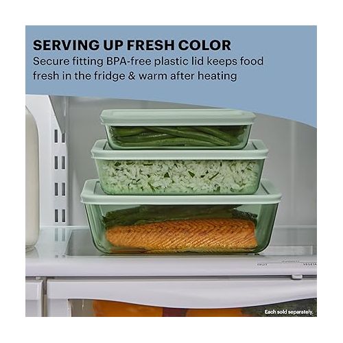  Pyrex Tinted (6 Cup) Large Rectangular Food Storage Container, Snug Fit Non-Toxic Plastic BPA-Free Lids, Freezer Dishwasher Microwave Safe