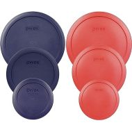 Pyrex Round Storage Cover, Replacement Lids for Glass Bowl, 2 (6/7) Cup Red/Blue Lids, 2 (4) Cup Red/Blue Lids, 2 (2) Cup Red/Blue Lids, 6 Lids Total