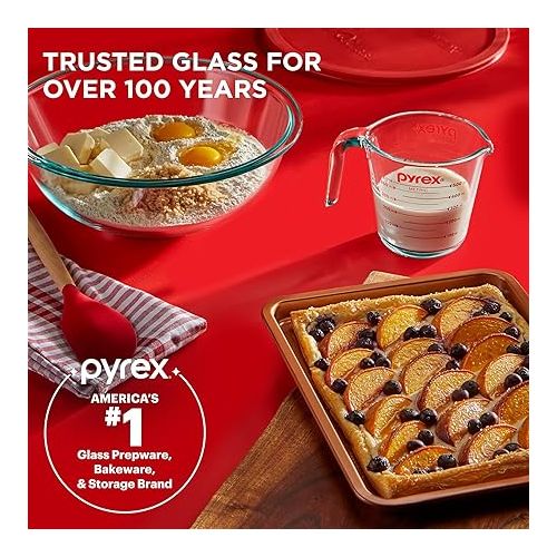  Pyrex Smart Essentials 3-Piece Glass Prep Set, 4-QT Glass Mixing Bowl with lid and 2-Cup Measuring Cup, Dishwasher, Microwave and Freezer Safe, Essential Kitchen Tools