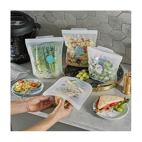  Pyrex Platinum Silicone 4-Pc Storage Set, 2 Reusable Sandwich Bags, 2 Reusable Half-Gallon Freezer Bags, Non-Toxic, BPA-Free, Airtight & Leak-Proof, Microwave, Freezer Safe, Star Wars