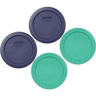 Pyrex 7202-PC 1 Cup (2) Green & (2) Blue Plastic Storage Lids, Made in USA