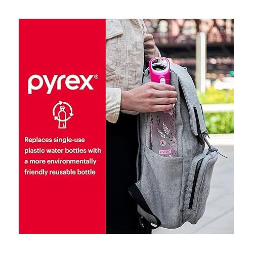  Pyrex 17.5-Oz Color Changing Glass Water Bottle with Silicone Coating, Leakproof and Textured Glass Reusable Water Bottle, Eco-Friendly, BPA-Free Silicone Coating, Floral Pink