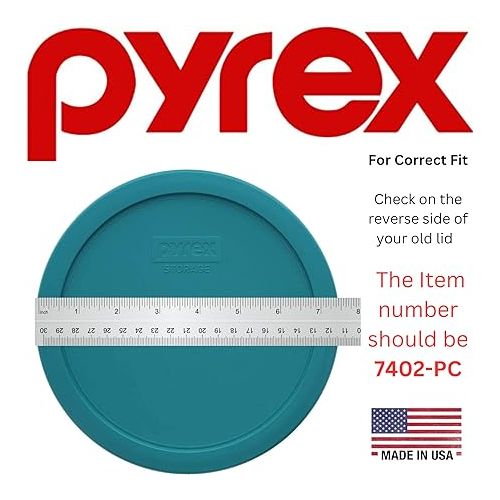  Pyrex 7402-PC 7-Cup Turquoise Plastic Food Storage Lid, 2 Pack - Original Genuine Pyrex - Made In The USA