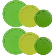 Pyrex (2) 7402-PC Green 7 Cup, (2) 7201-PC Edamame Green 4 Cup, & (2) 7200-PC Lawn Green 2 Cup Plastic Storage Lids, Made in USA