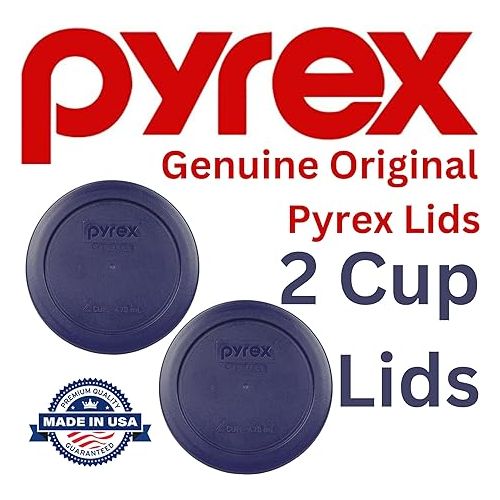  Pyrex 7200-PC 2 Cup Dark Blue Round Storage Lids - 2 Pack