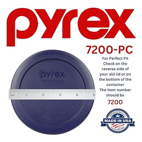  Pyrex 7200-PC 2 Cup Dark Blue Round Storage Lids - 2 Pack